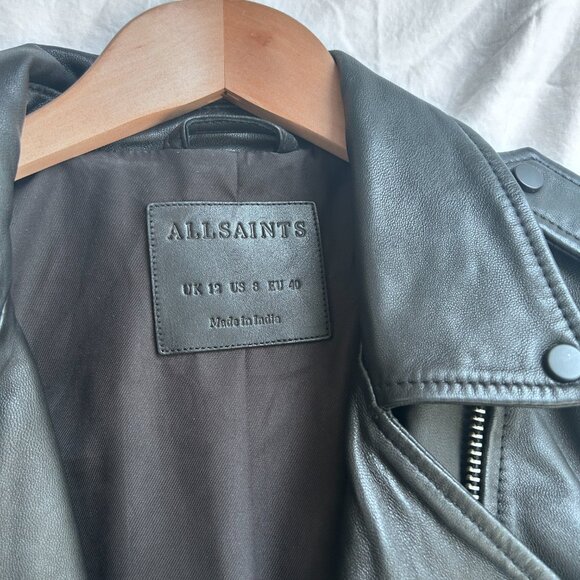 AllSaints Classic Black Leather Moto Biker Jacket | Size 8 - Picture 3 of 6